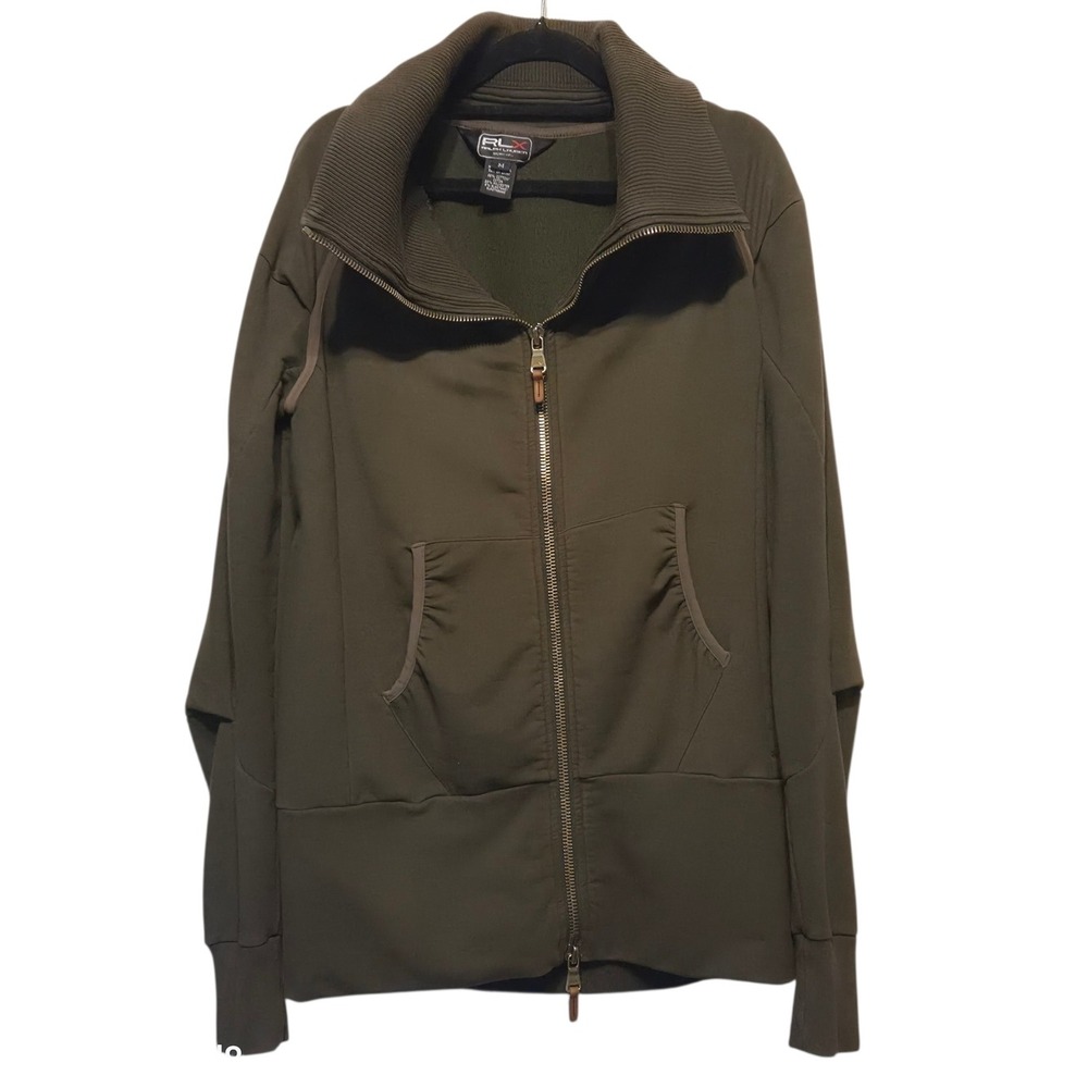 RLX Ralph Lauren Vintage Utility Olive Green Zip Up Bomber Jacket Women M
